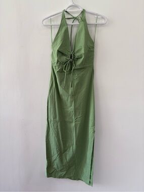 Abercrombie & Fitch Green Halter Midi Dress with Front Tie